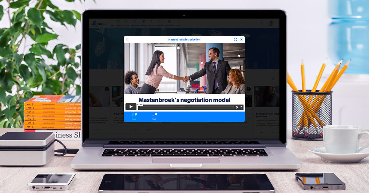 A laptop showing a micro-learning content module in the online learning platform of SkillsTown